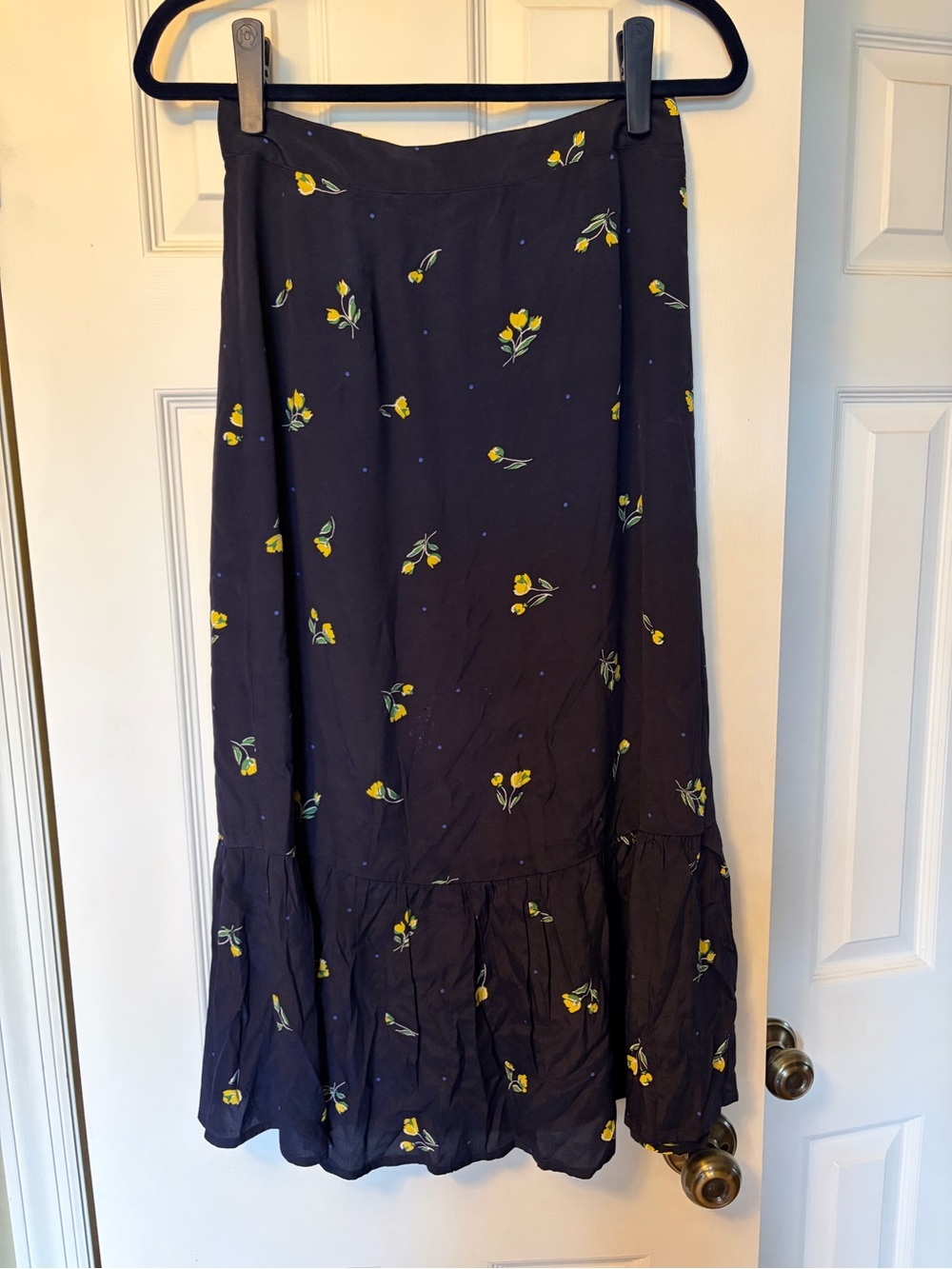 GAP Navy Blue Floral Ruffle-Hem Wrap Midi Skirt - Picture 3 of 7